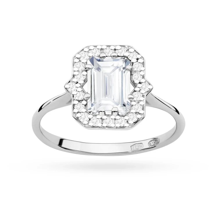 Złoty pierścionek oprawa halo prostokątny diament laboratoryjny białe złoto Lab Diamonds W0576.B3.LDW.01 marko