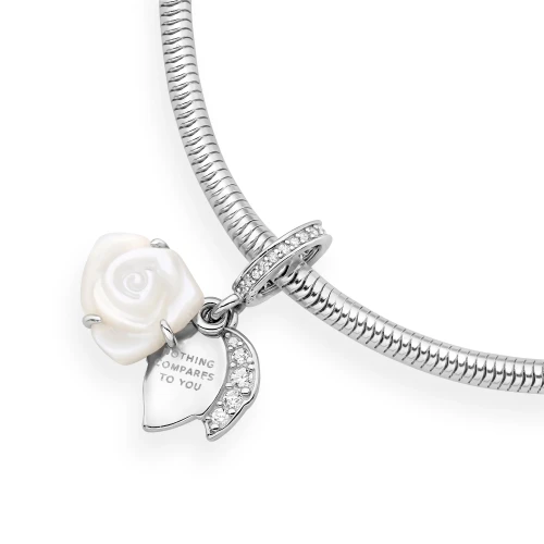 Srebrna zawieszka biała róża z masy perłowej cyrkonie Charms Z756-925-BS marko