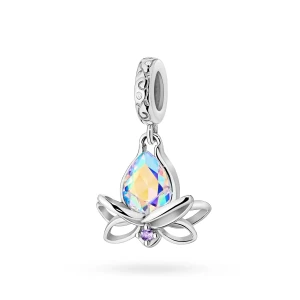 Srebrna zawieszka kwiat lotosu cyrkonia   Charms