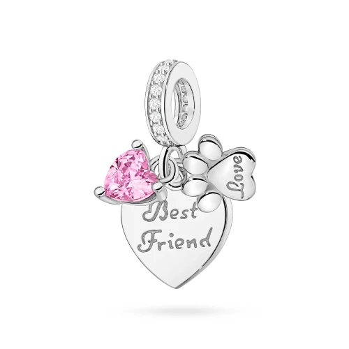 Srebrna zawieszka łapka serce różowa cyrkonia Charms Z754-925-RS marko