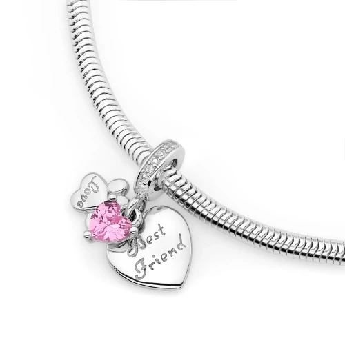 Srebrna zawieszka łapka serce różowa cyrkonia Charms Z754-925-RS marko