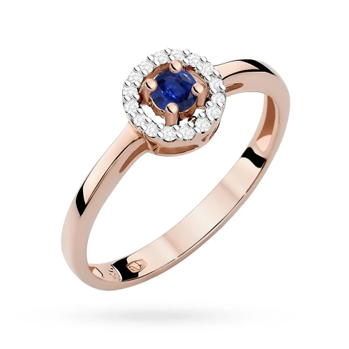 Pierścionek z różowego złota szafir  0,15ct brylanty Kultowa