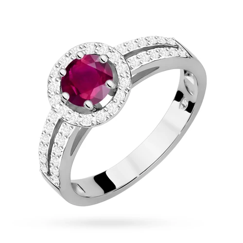 Pierścionek zaręczynowy z białego złota  z rodolitem i brylantami Dynastia