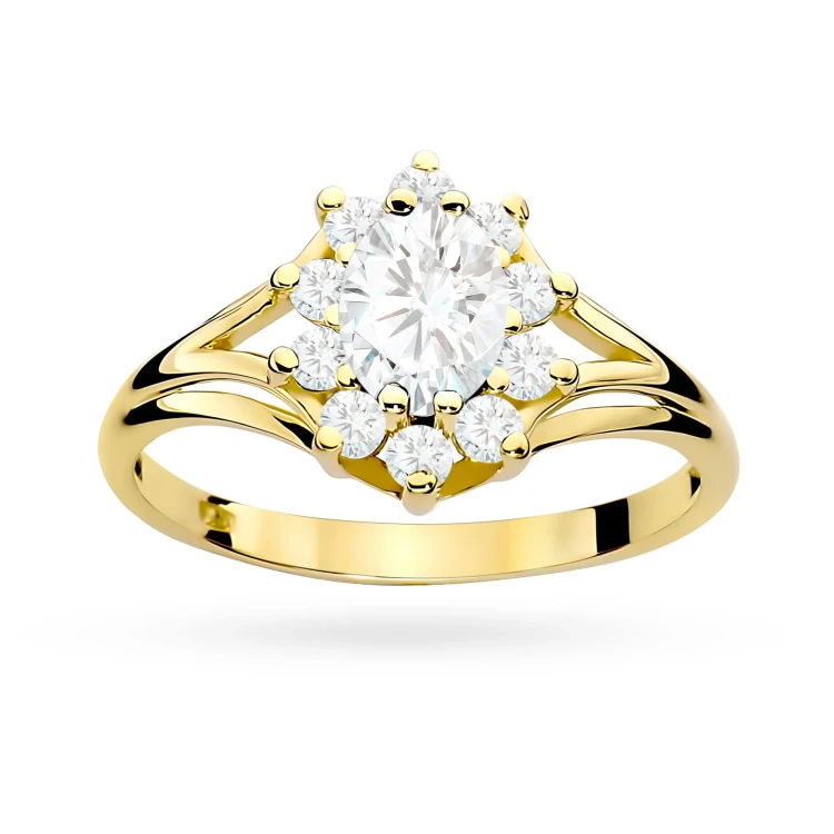 Złoty pierścionek zaręczynowy z owalnym diamentem Lab Diamonds i brylantami kwiatek markiza W0037.Z3.LDW.01 marko