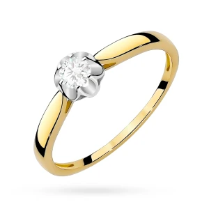 Złoty pierścionek zaręczynowy Lab         Diamonds 0,15ct kwiatek