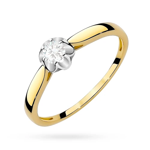 Złoty pierścionek zaręczynowy Lab         Diamonds 0,15ct kwiatek