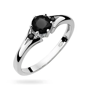 Pierścionek z trzema kamieniami białe  złoto z czarny brylant Kontrasty