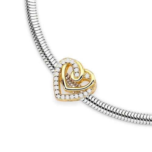 Pozłacana zawieszka złączone serca zdobione cyrkoniami Charms Z763-925-Z marko