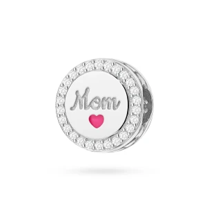 Srebrna zawieszka z napisem Mom mama      cyrkonie Charms
