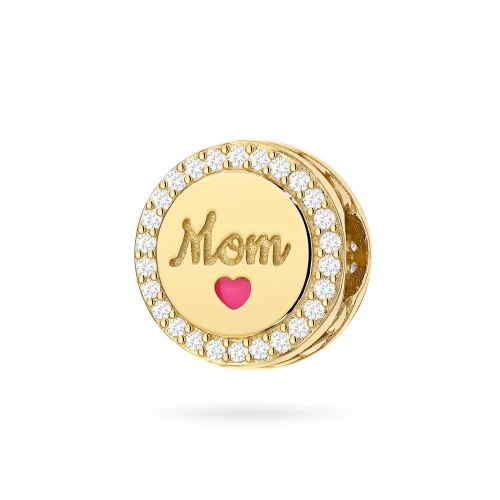Pozłacana zawieszka z napisem Mom mama cyrkonie Charms Z775-925-Z marko