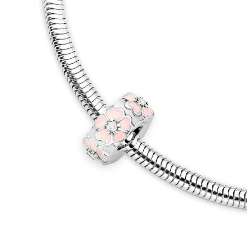 Srebrna zawieszka wisiorek różowe kwiaty cyrkonie Charms Z767-925-S marko