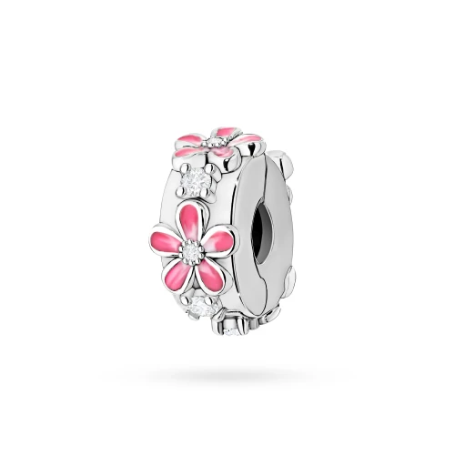 Srebrna zawieszka różowe stokrotki cyrkonie Charms Z768-925-S marko