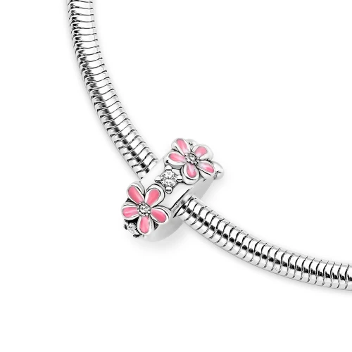 Srebrna zawieszka różowe stokrotki cyrkonie Charms Z768-925-S marko