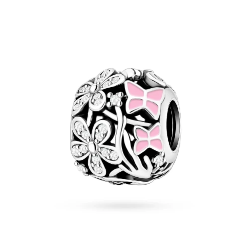 Srebrna zawieszka koralik elf motyle kwiatki cyrkonie Charms Z769-925-S marko