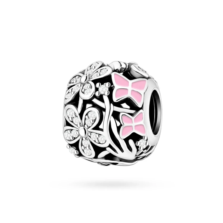 Srebrna zawieszka koralik elf motyle kwiatki cyrkonie Charms Z769-925-S marko