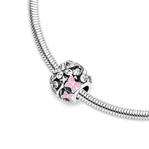 Srebrna zawieszka koralik elf motyle kwiatki cyrkonie Charms Z769-925-S marko