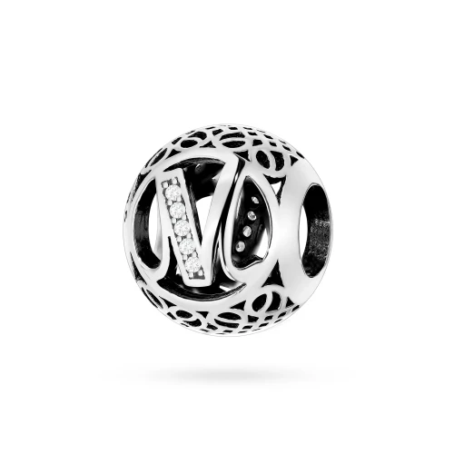 Srebrna ażurowa zawieszka wisiorek litera M cyrkonie Charms Z772-925-S marko