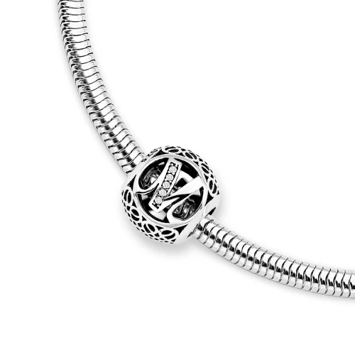 Srebrna ażurowa zawieszka wisiorek litera M cyrkonie Charms Z772-925-S marko