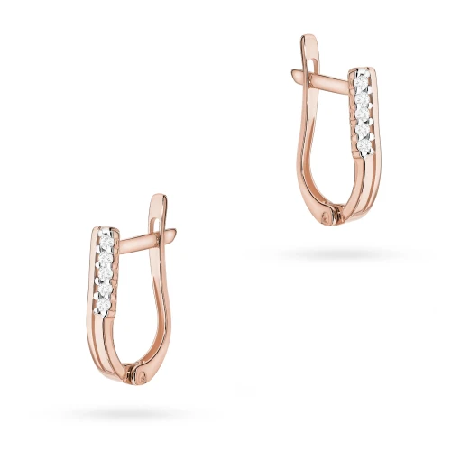 Kolczyki z różowego złota klasyczne       paski z brylantami 0,15ct