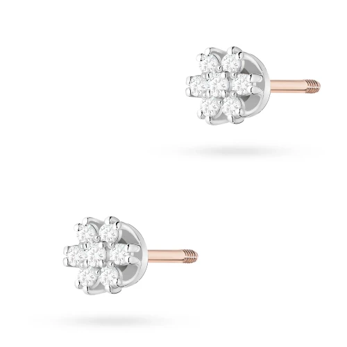 Kolczyki z różowego złota klasyczne kwiatki z brylantami 0,20ct sztyft zakręcany labret K0026.R3.DIW.02 marko