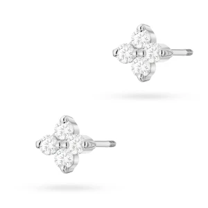 Kolczyki z białego złota brylantami       0,09ct klasyczne basic kwiatek labret