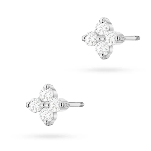 Kolczyki z białego złota brylantami       0,09ct klasyczne basic kwiatek labret