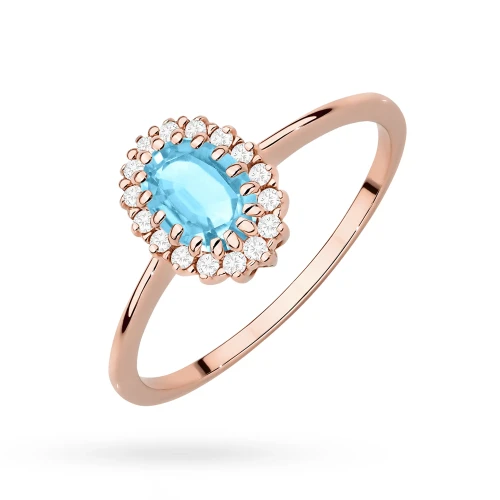 Pierścionek zaręczynowy z różowego złota markiza owalny topaz swiss blue z brylantami Kultowa P222-R585-T0.50 marko