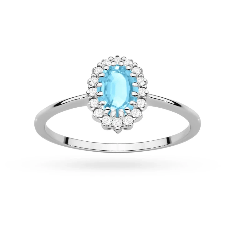 Pierścionek zaręczynowy z białego złota markiza owalny topaz swiss blue z brylantami Kultowa P222-B585-T0.50 marko