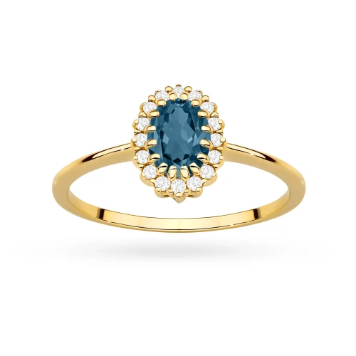 Złoty pierścionek zaręczynowy markiza owalny topaz london blue z brylantami Kultowa P222-585-TLB0.50 marko