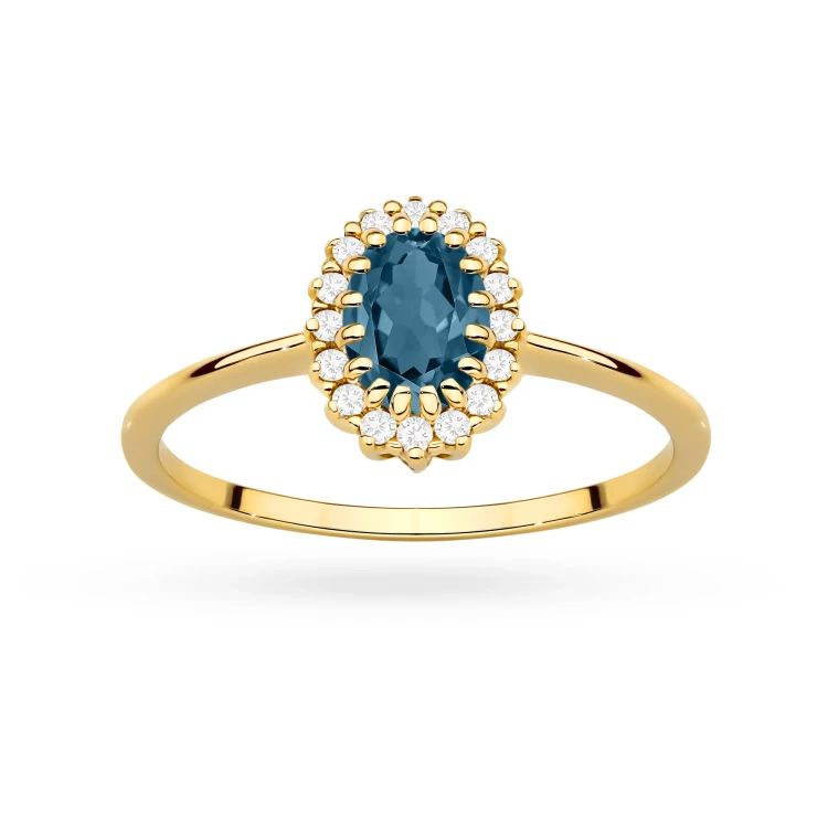 Złoty pierścionek zaręczynowy markiza owalny topaz london blue z brylantami Kultowa P222-585-TLB0.50 marko