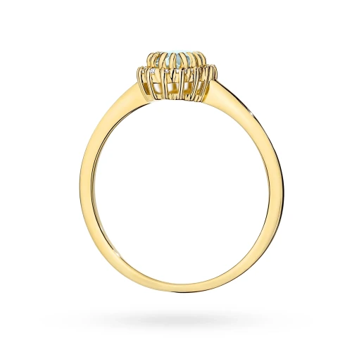 Złoty pierścionek zaręczynowy markiza  owalny akwamaryn z brylantami Kultowa