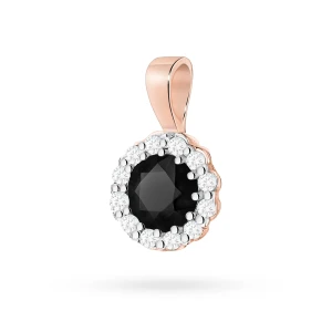 Złota zawieszka oprawa kwiatek z czarnym  diamentem 0,12ct i brylantami z różowego złota