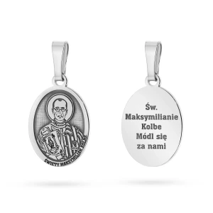 Srebrny żłobiony medalik Święty           Maksymilian Kolbe