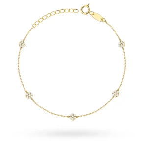 Złota bransoletka kwiatki cyrkonie        Soledo