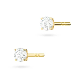 Klasyczne złote kolczyki dwa diamenty  0,15ct na sztyfcie