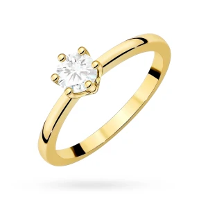 Złoty pierścionek zaręczynowy  z pojedynczym białym szafirem Kultowa