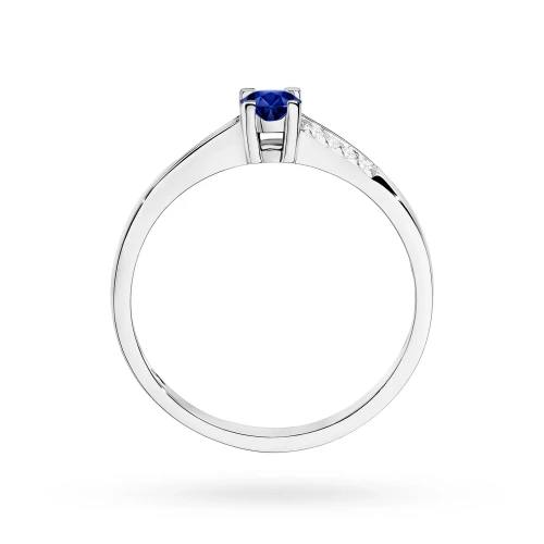 Złoty pierścionek zaręczynowy Szafir  0,15ct i brylanty Kultowa białe złoto