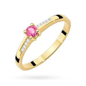 Złoty pierścionek zaręczynowy Topaz różowy 0,15ct i brylanty Kultowa żółte złoto