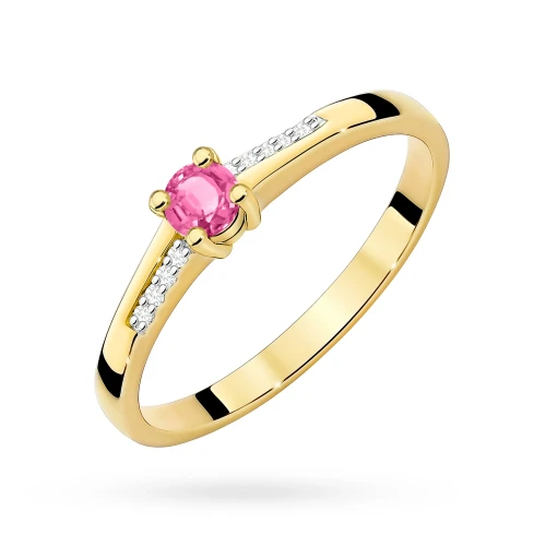 Złoty pierścionek zaręczynowy Topaz różowy 0,15ct i brylanty Kultowa żółte złoto