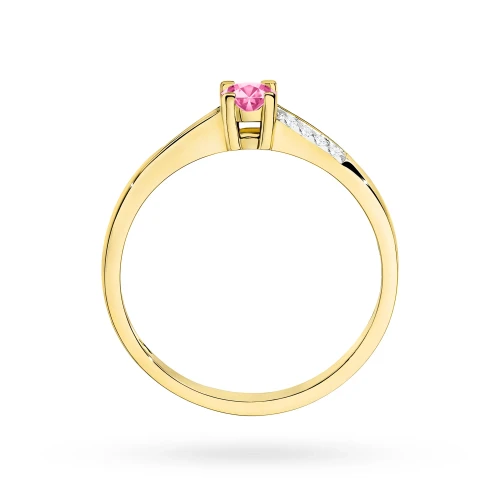Złoty pierścionek zaręczynowy Topaz różowy 0,15ct i brylanty Kultowa żółte złoto