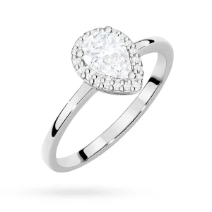 Pierścionek z białego złota z diamentami  laboratoryjnymi Lab Diamonds łezka