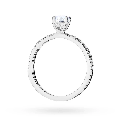 Złoty pierścionek diament laboratoryjny  0,40ct kamienie na szynie i koronie białe złoto Lab Diamonds