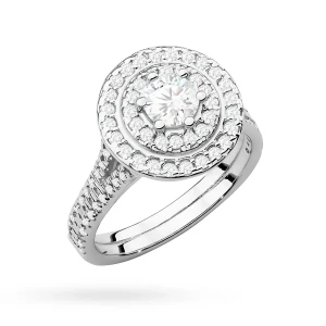 Okazały pierścionek diament  laboratoryjny 0,40ct i 88 kamieni bocznych białe złoto Lab Diamonds