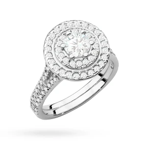 Okazały pierścionek diament  laboratoryjny 0,50ct i 88 kamieni bocznych białe złoto Lab Diamonds