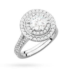 Okazały pierścionek diament  laboratoryjny 0,70ct i 88 kamieni bocznych białe złoto Lab Diamonds