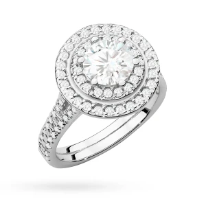 Okazały pierścionek diament  laboratoryjny 1,00ct i 88 kamieni bocznych białe złoto Lab Diamonds