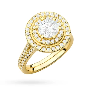 Okazały pierścionek diament  laboratoryjny 0,70ct i 88 kamieni bocznych żółte złoto Lab Diamonds