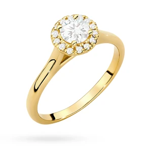 Pierścionek z żółtego złota Halo Ring brylant 0,40ct i kamienie boczne Dynastia