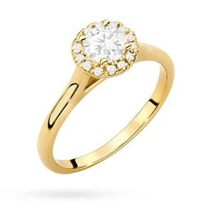 Pierścionek z żółtego złota Halo Ring brylant 0,50ct i kamienie boczne Dynastia