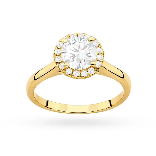Pierścionek z żółtego złota Halo Ring brylant 0,70ct i kamienie boczne Dynastia W0550.Z3.DIW.03 marko